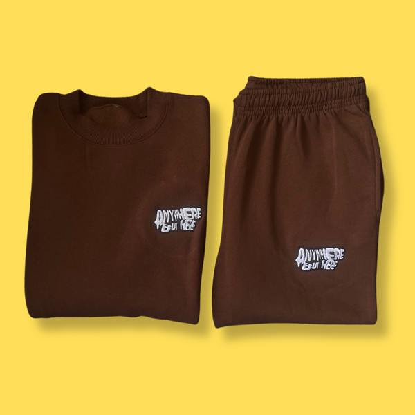 ANYWHERE BUT HERE HOODIE & JOG PANTS (BROWN)