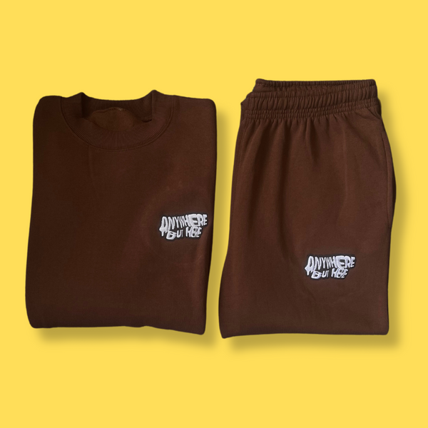 ANYWHERE BUT HERE SWEATSHIRT & JOG PANTS (BROWN)