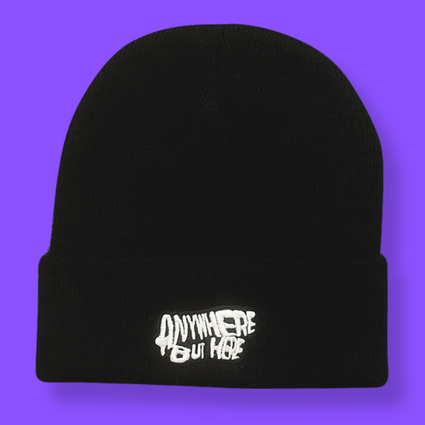 ANYWHERE BUT HERE BEANIE (BLACK)